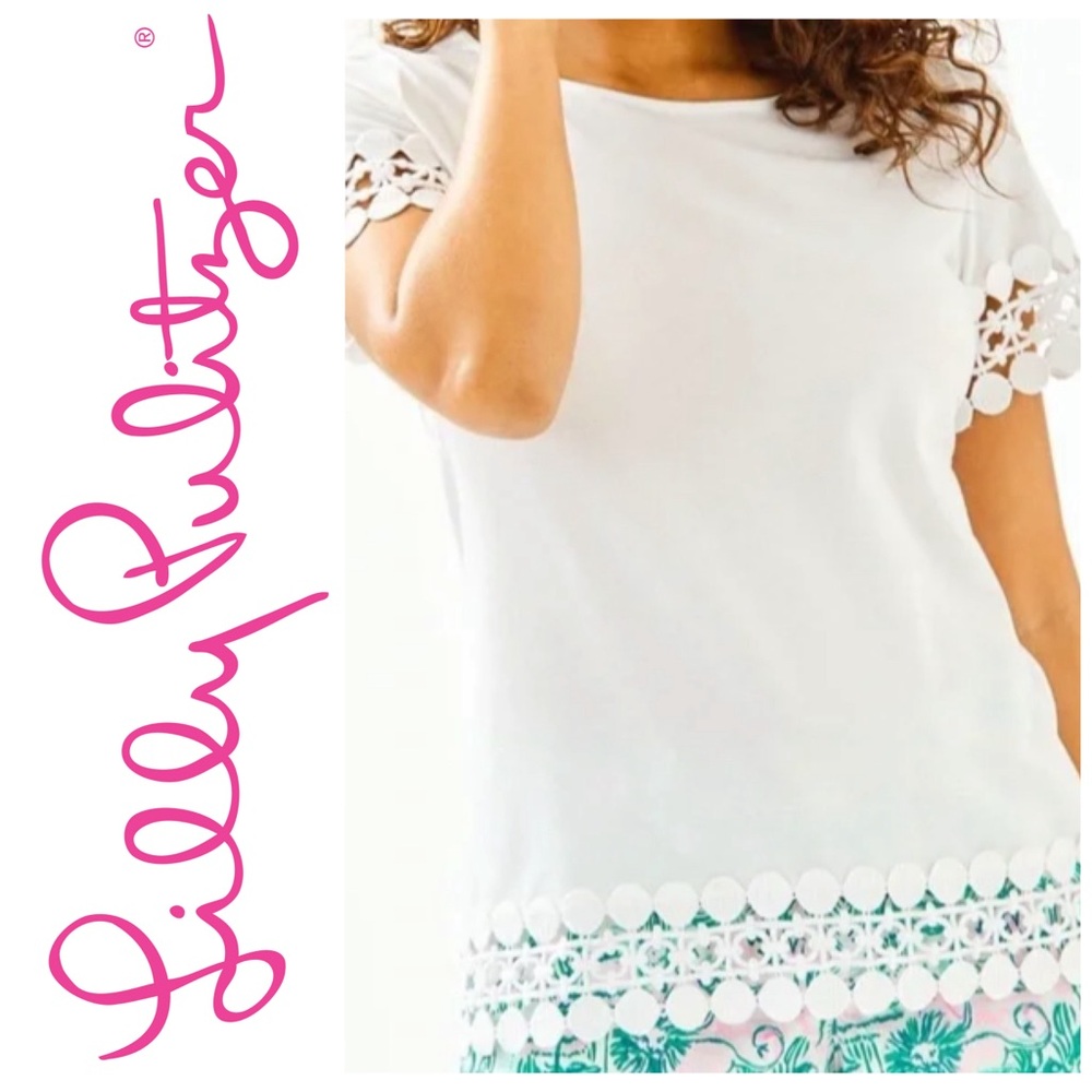 LILLY PULITZER Hayes Lace Trim Top Resort White XS Style# 002967 - Picture 1 of 8
